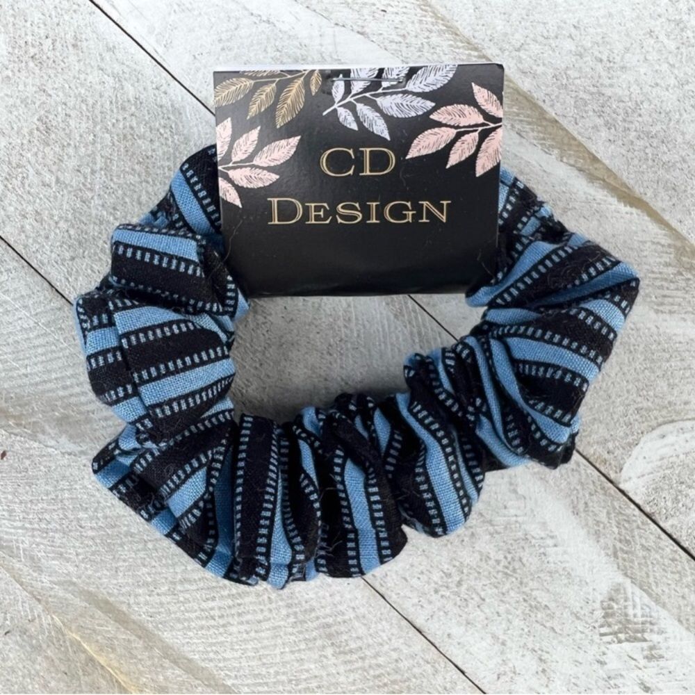 Blue and black stripe scrunchie